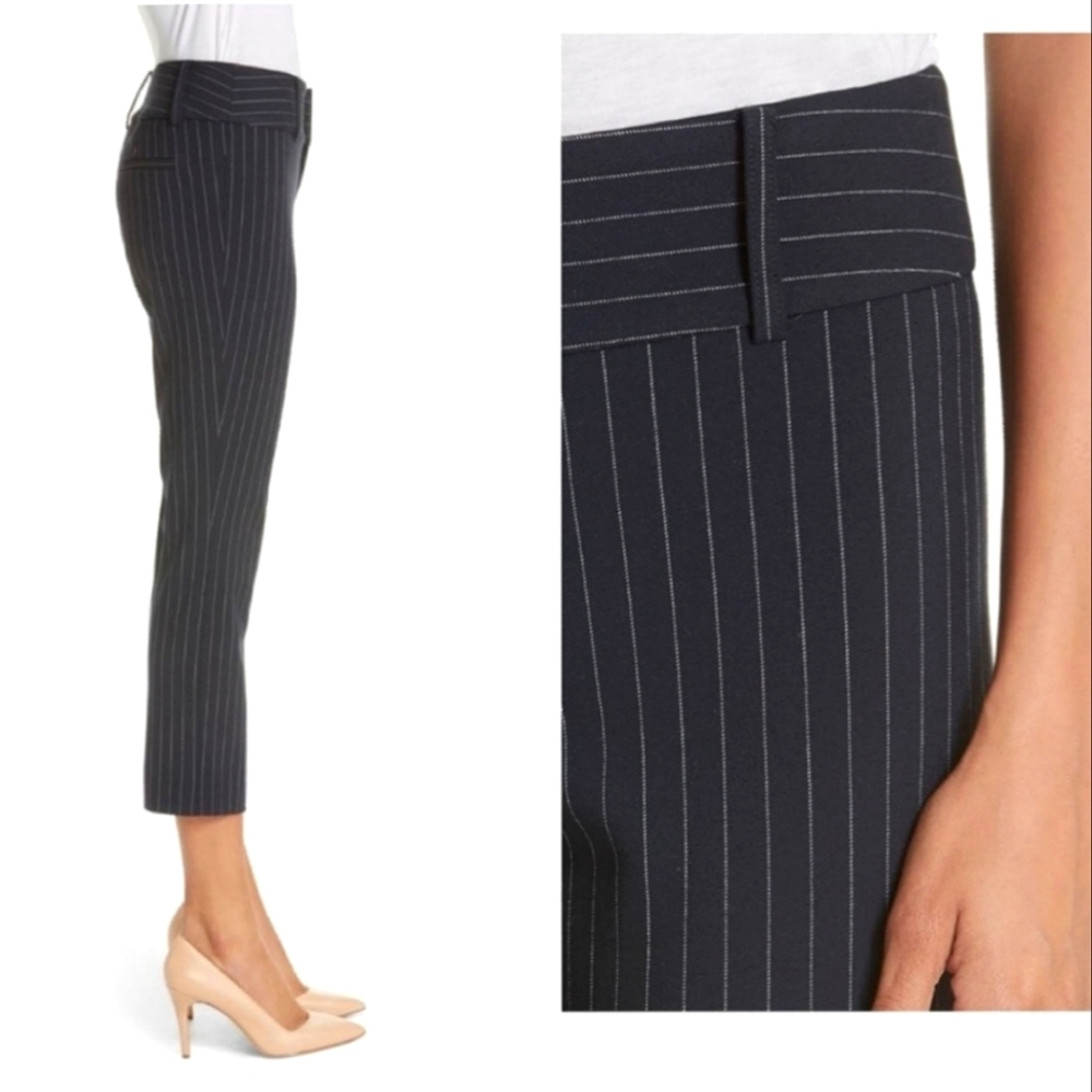 Alice+Olivia Black Pinstripe Low Rise Wide Leg Capri Cropped Wool Blend Pants 4 - Picture 12 of 15